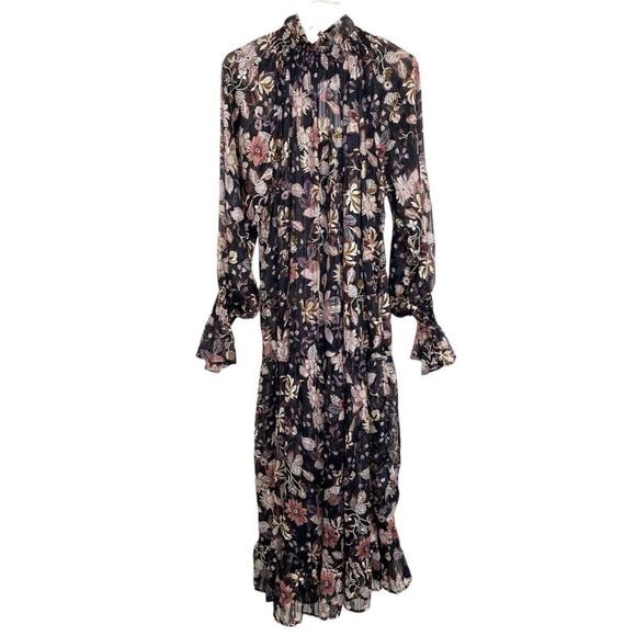 Sabina Musayev Geneva Floral Midi Dress Size XS Black Gold Metallic Sheer NWT - Picture 10 of 16
